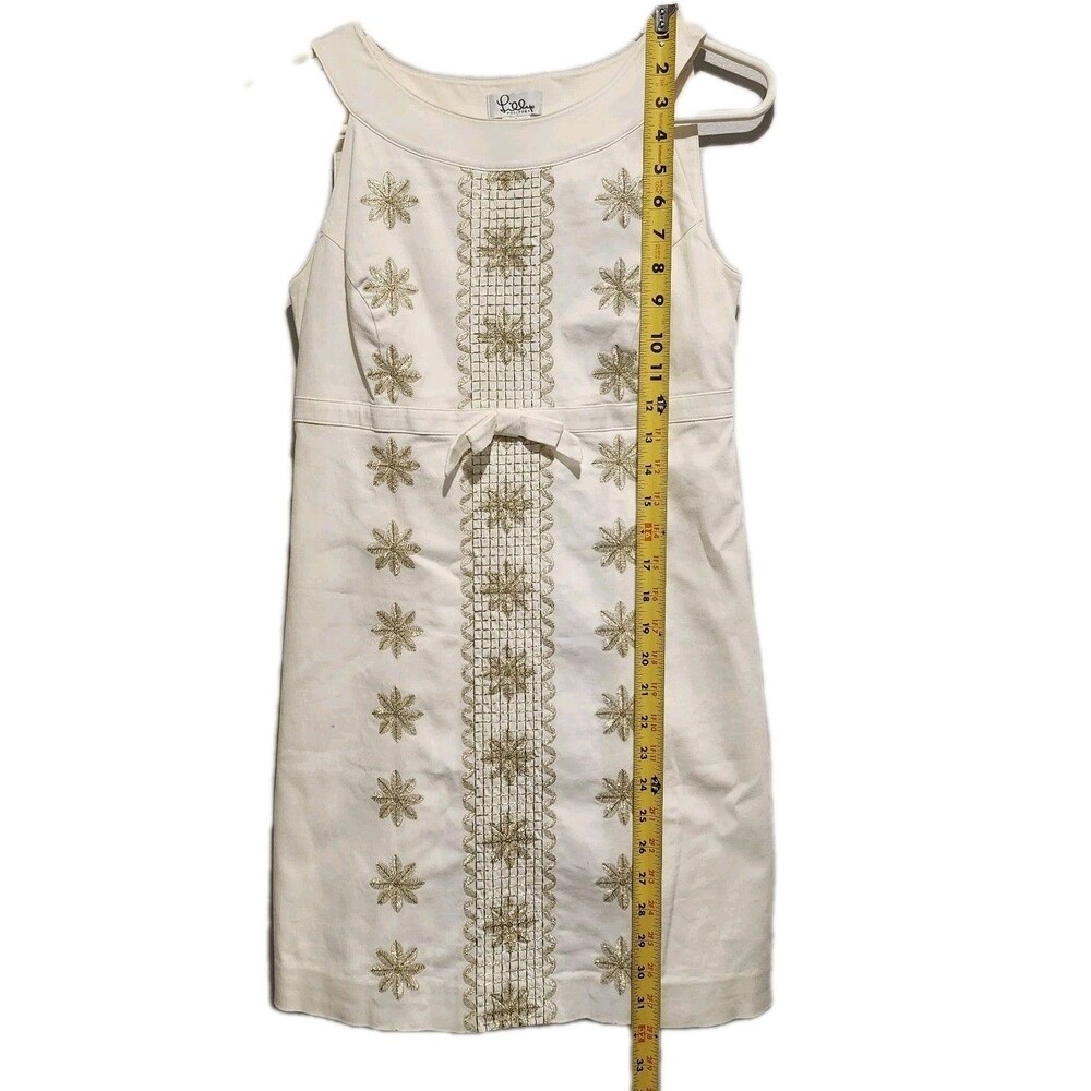 Lilly Pulitzer Ashlyn Sleeveless Shift Dress Resort White Gold Embroidery Size 2 - Picture 3 of 8
